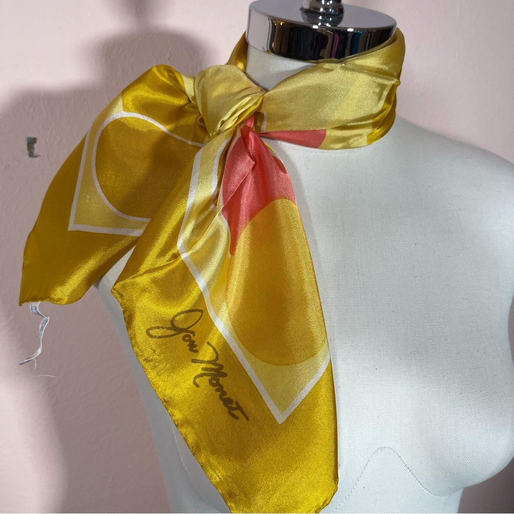 Jon Monet Vintage 1940 art deco polka dot Yellow pink mod Made in Italy Scarf - Picture 1 of 17